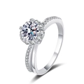 S925 sterling silver moissanite ring featuring a six-prong round center stone and side diamonds - White