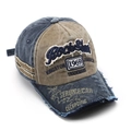 Distressed navy and khaki washed cotton baseball cap featuring 1969 Rock Shark embroidery - Navy Blue & Khaki (A)