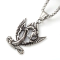 Vintage stainless steel dragon pendant necklace with wings on a box chain for men - Winged Dragon + Stainless Steel Chain