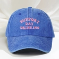 Casquette de baseball en coton bleu délavé avec broderie rose SUPPORT DAY DRINKING - Bleu Royal