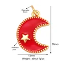 Red crescent moon pendant with gold beaded edges and small star charm accessory - Moon Star-Red