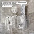 Wall-mounted silver bathroom set with ripple texture cup and automatic toothpaste dispenser - 1 Cup (Clear) + Bow + Dispenser
