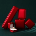 Matte red jewelry gift boxes for rings and necklaces with luxury white velvet lining - Crown Standard Ring Box / Red
