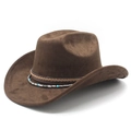 Chapeau de cow-boy en daim marron foncé ethnique avec bandeau perlé turquoise sur blanc - M (56-58cm) / Marron
