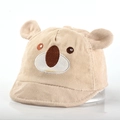 Beige corduroy baby baseball cap with cute animal embroidery and soft 3D ears - One Size (46-48cm) / Beige