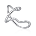Chic silver S925 sterling silver ring with interlocking geometric X wave design - Open (Adjustable) / Streamlined Cross Open Style (D002) / Steel