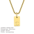 Square gold stainless steel necklace with letter C pendant and 42+5cm box chain - Letter C / Gold