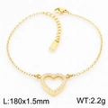 Gold stainless steel heart bracelet with paved crystals and 180mm adjustable chain - Gold