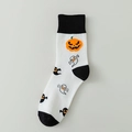 White Halloween crew socks with orange jack-o-lantern and black ghost prints for men and women - 06 Pumpkin-White Jack-o-lantern Ghost