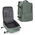 Detail view of green nylon travel backpack showing internal mesh pockets and USB port - Army Green