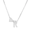Silver heart pendant necklace featuring a minimalist polished capital letter R charm - Letter R (10060)