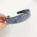 Sparkling blue and white rhinestone floral headband with black base for women - White Crystal Blue