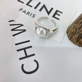 Minimalist silver square zircon ring with round pearl detail on a white card - Square Pearl Ring