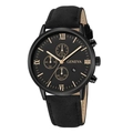 Business quartz watch for men with black dial, golden roman numerals and black leather strap - Black Case Gold Marker Black Strap