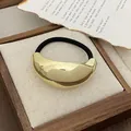Punk style gold crescent metal ponytail cuff with black high-elastic hair tie ring - GD442 Gold Wide Arc