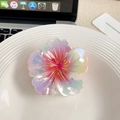 Holographic gradient plumeria hair claw clip with iridescent finish for women - Metallic Red