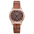 Reloj vintage de mujer oro rosa con correa de cuero marrón y esfera con números romanos - Solo reloj / Marrón