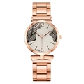 Rose gold mesh watch for women featuring a minimalist white dial with artistic leaf patterns - Black