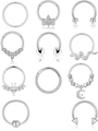 Silver stainless steel nose ring set with butterfly zircon and horseshoe hoop designs - 12Pcs Silver Piercing Set (FFFF)