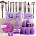 40-piece purple makeup set with sponges, brushes, hairband, and blending beauty tools - Deluxe Full Set / Purple
