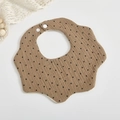 6-layer cotton gauze baby bib with black polka dots and scalloped edges for newborns - Khaki Polka Dot