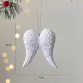 White angel wing Christmas tree ornament with glitter finish and silver hanging cord - White Angel Wings
