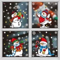 Adesivi elettrostatici pupazzo di neve Natale con fiocchi stelle e testo Merry Christmas - Set da 4 Pezzi Combinazione BQ392+394+396+399