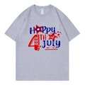 Light gray cotton T-shirt with Happy 4th of July heart print and casual round neck - Grey 318 / XS