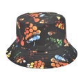 Detail showing colorful abstract prints and stitching on a black sun bucket hat - M (56-58cm) / 2# Black Colored Dots