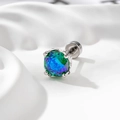 Silver screw-back stud earring featuring a vibrant rainbow square crystal setting - The Wizard of Oz - Blue Green Purple Iridescent (Single Piece)