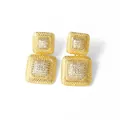 Pendientes cuadrados de doble capa dorados con circonitas y diseño de rejilla moderna - Estilo A Cuadrado - Dorado
