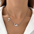 Collana in acciaio inossidabile argento con ciondoli a sirena e delfino sul collo - Sirena Delfino Color Acciaio (3742)