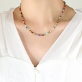 Handgemaakte kleurrijke natuursteen kralenketting met gouden afstandhouders voor dames - Kleurrijke Ketting (40+5cm)