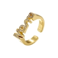 Macro detail of golden Mama ring with sparkling crystals and adjustable open band - VJ643 LOVE Letter / Gold