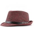 Cappello Panama traspirante in paglia intrecciata rossa e verde con cinturino nero - M(56-58cm) / Borgogna