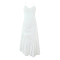 Robe longue blanche élégante avec broderie florale détaillée et volants délicats - S / Blanc