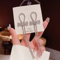 Elegant 925 silver needle tassel earrings with zircon bow and pearl details - Bowknot Rhinestone Drop (E0084)