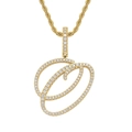 Macro view of iced out cursive letter O pendant with golden rope chain and clear stones - Letter O / Gold (Pendant Only)