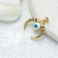 Gold plated crescent moon pendant with blue evil eye and colorful zircon stones - D3525JB Pendant 23