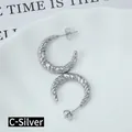 Pendientes de aro en C plateados minimalistas con textura de metal trenzado para mujer - Estilo C / Textura de Cuerda Trenzada Plateada (C-Plata)