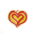 Golden heart pendant with red and yellow enamel layers and a top hanging hole - Layered Red Yellow Hearts