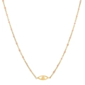 Detail der goldenen Evil Eye Halskette mit zarten rosa Perlen an einer feinen Kette - KD082-Böser Blick-Rosa