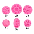 Pink silicone molds set with bear, heart, rose, and bow shapes for DIY cake decorating - 6-Piece Set / Pink
