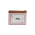 Slim RFID blocking card holder in brown and pink PU leather with transparent ID window - Pink