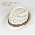 Breathable cream hollow woven straw sun hat for men with a brown striped ribbon band - Kids Size (52cm) / Hollow Lattice Milky White