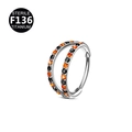 G23 titanium nose ring with alternating orange and black gems in silver finish - Thin Bar Silver Black + Orange