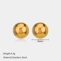 8mm golden spherical stainless steel stud earrings with high-polish finish - 8mm / Gold