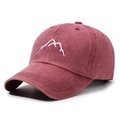 Retro washed burgundy baseball cap with embroidered mountain peak design - Adjustable / Red