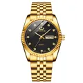 Classic men's quartz watch with gold metal strap and black dial featuring 12 crystal markers - Gold Case Black Dial Male