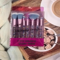 7 piece makeup brush set with crystal handles and blue gradient bristles in clear box - 7 Pcs Set / Blue